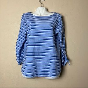 Talbots Women's Top Stripedb Blue  /pink ‎ White Size Large 3/4 Sleeve Blouse